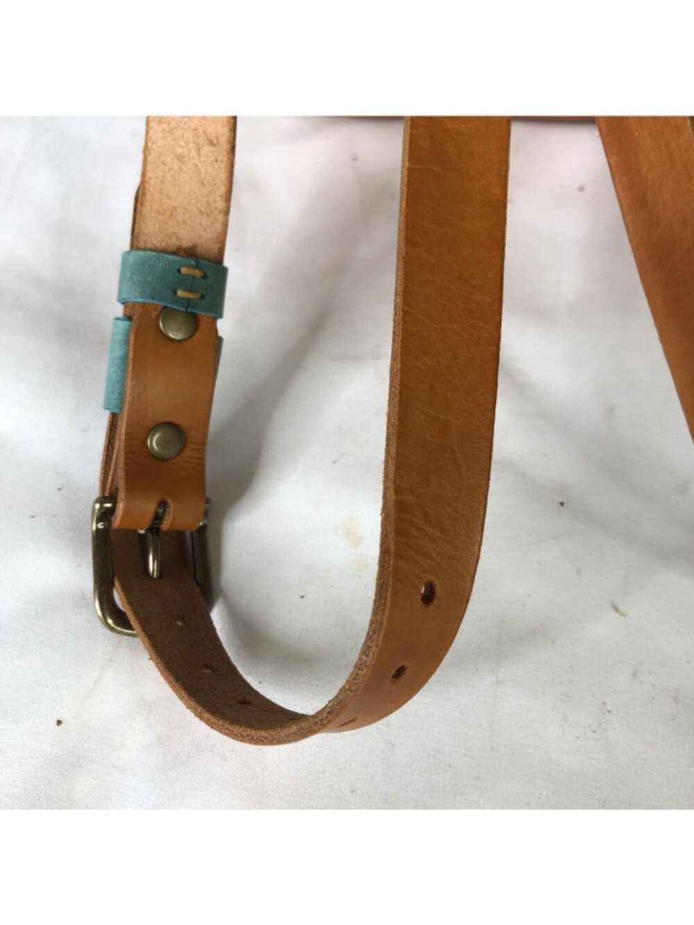 Bespoke Backpack Bag Womens Small Turquoise Brown Leather Boho Drawstring Casual - Picture 12 of 16